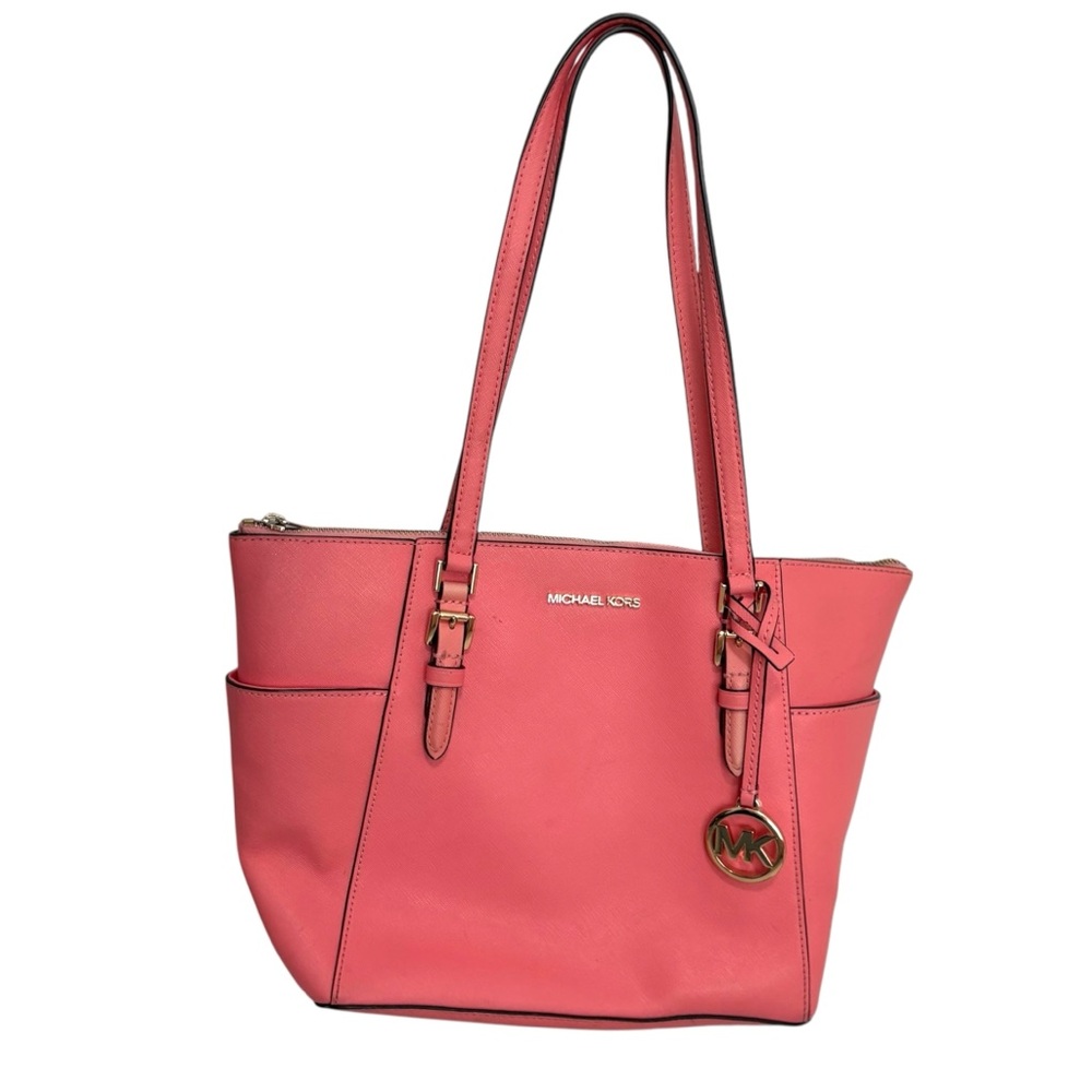 Michael Kors Pink Saffino Leather Charlotte Tote Bag Designer Preppy Colorful